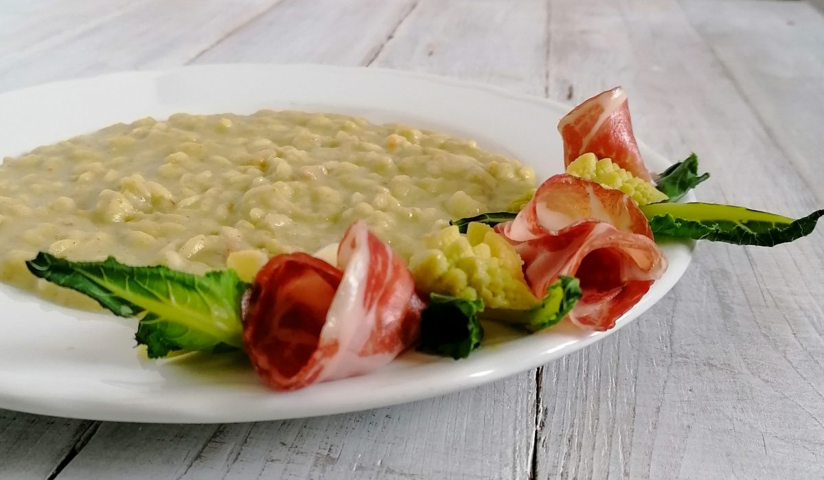 Risotto con broccolo romano e coppa